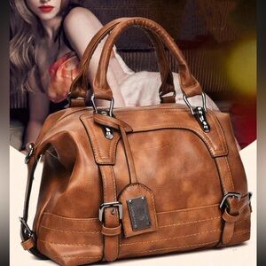 Camel tan vegan leather tote bag